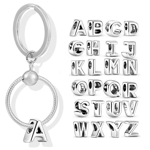 Mode Silber Alphabet Buchstabe A-Z Schlüsselanhänger Schlangenkette Textur Kreis Anhänger Schlüsselring Für Tasche Charme Damen Herren Schmuck
