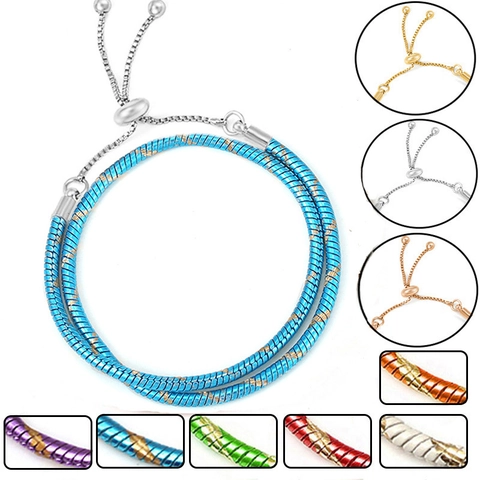 Adjustable Copper Double Wrap Snake Chain Bracelet For Women Elegant Multicolor Spiral Texture Bolo Slider Bracelet Jewelry