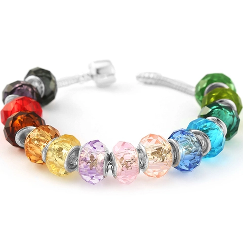 Faceted Glass Large Hole Beads With 925 Sterling Silver Core DIY Charm Beads For Bracelets Necklaces Jewelry Making