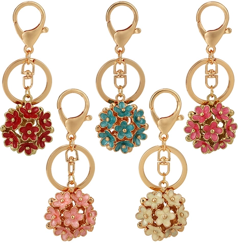 Elegante Portachiavi a Sfera Floreale Placcato Oro per Donna Ciondolo per Borsa con Fiori in Smalto Lussuoso Gioielli Regalo