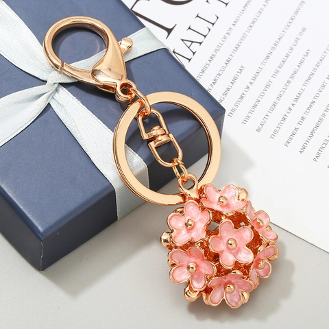 Elegante Portachiavi a Sfera Floreale Placcato Oro per Donna Ciondolo per Borsa con Fiori in Smalto Lussuoso Gioielli Regalo