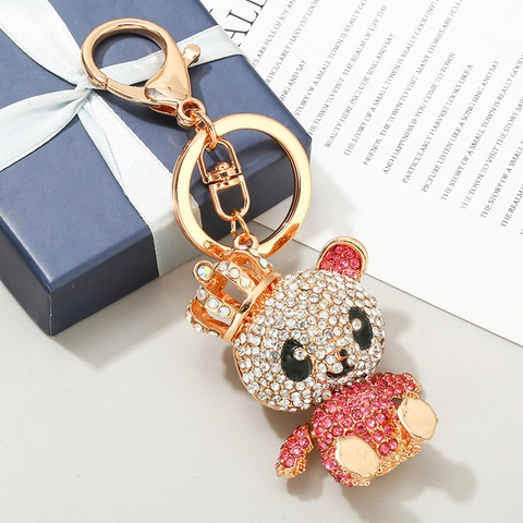 Portachiavi Scimmia con Corona in Lega d'Oro Pendente in Strass Luccicante Ciondolo Borsa Accessori Auto Portachiavi Animale Donna