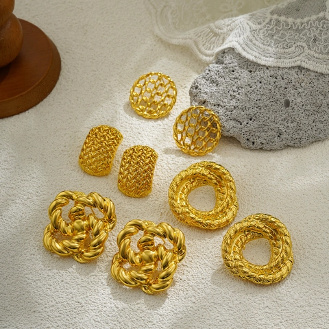 Pendientes de Aro Vintage de Aleación de Zinc Chapado en Oro de 18K Nudo de Cuerda Tejida Pendientes de Botón Huecos para Mujer Joyería