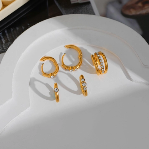 Gold Plated Copper Zirconia Earring Set Rhinestone Huggie Hoop Earrings And Layered Ear Cuffs For Women Vintage Jewelry