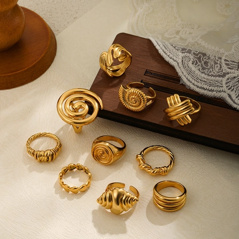 Irregular Geometric Heart Zirconia Rings For Women 18K Gold Plated Copper Creative Screw Thread Ring Fashion Jewelry Gift