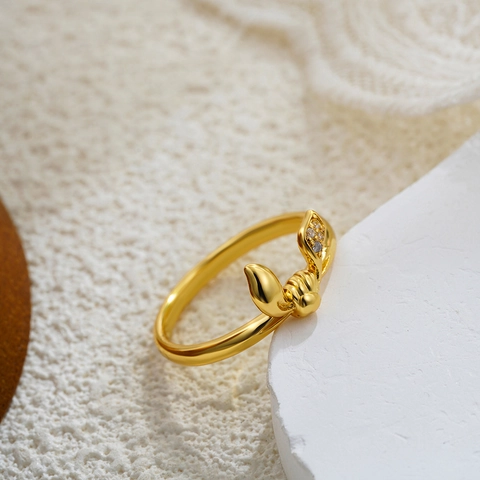 18K Gold Plated Copper Bow Knot Ring With Zirconia For Women Vintage Luxury Twisted Cross Knot Decorative Fashion Jewelry