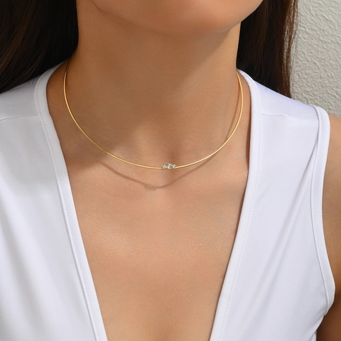 Collier Ras-du-Cou en Acier Inoxydable Plaqué Or 18K Avec Strass Pour Femme Bijoux Minimalistes Géométriques Fins Ras du Cou