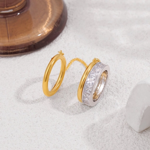 Fashion 18K Gold Plated Copper Ring For Women Minimalist Geometric Open Finger Ring With Zirconia Artificial Pearl Jewelry
