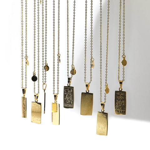 Collar con Colgante de 12 Signos del Zodiaco Vintage para Mujer Hombre Oro Plata Negro Acero Inoxidable Tarot Medallón Rectangular