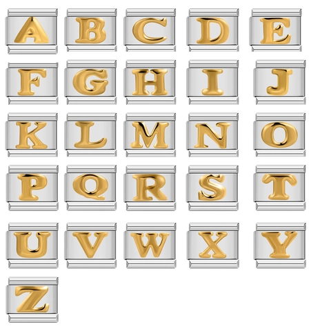 Italian Charm Bracelet Link Stainless Steel Gold Black Alphabet Letter A-Z DIY Composable Modular Jewelry Link For Bracelet
