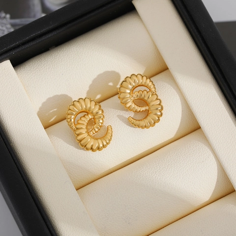 Pendientes de Botón Minimalistas Textura Irregular Mujer Chic Baño Oro Plata Espiral Onda Joyería Geométrica Diseño