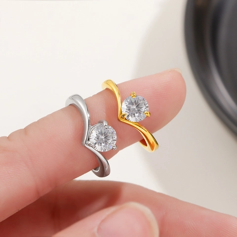Moderner Minimalistischer Titanstahl V-Form Zirkonia Ring Für Damen Gold Silber Galvanisiert Solitär Hochzeitsband Schmuck