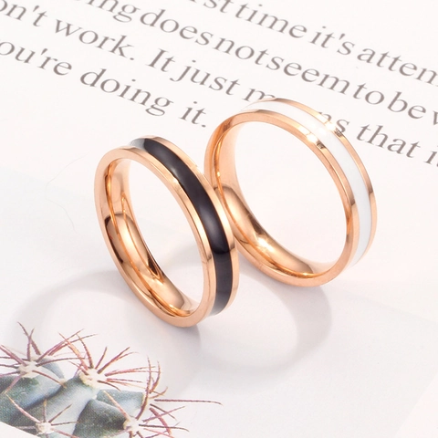 Minimalistischer Titanstahl Ring Für Damen Herren Roségold Silber Kontrastfarbe Schwarz Weiß Emaille Bandring Modeschmuck