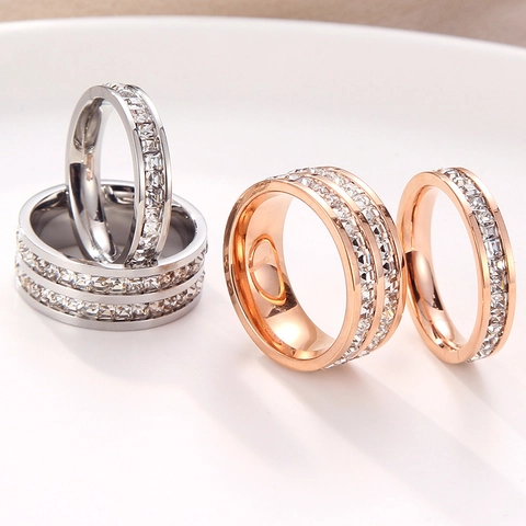 Fashion Full Zirconia Stainless Steel Ring Single Double Row Square Diamond Channel Setting Wedding Band For Men Women Jewelry