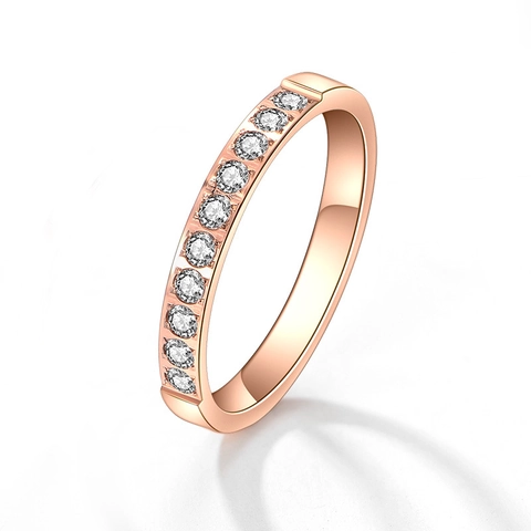 Minimalist Stainless Steel Half Eternity Row Ring Micro Pave Rhinestone Finger Ring For Women Fashion Jewelry Gift