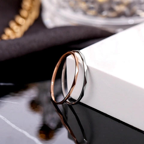 Minimalistischer Titanstahlring Mit Facettiertem Geometrischem Design Für Damen Herren Mode Dünner Polierter Schmuck Roségold Gold Silber