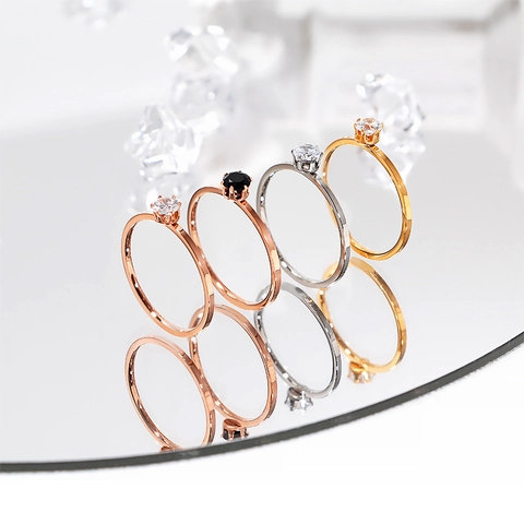 Minimalistischer Edelstahl Rund Zirkonia Solitärring Für Damen Eleganter Roségold Silber Plattierter Modischer Fingerring Geschenk