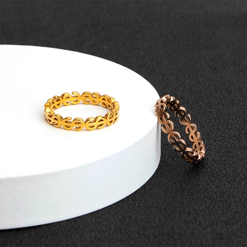 Hip Hop Hollow Dollar Sign Ring Personalized Stainless Steel Gold Rose Gold Polished Currency Symbol Finger Jewelry
