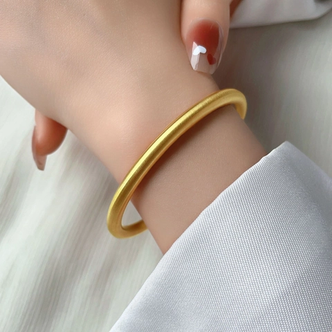 Women's Minimalist Stainless Steel Bracelet 18K Gold Plated Brushed Matte Ancient Style Plain Bangle Hand Jewelry Gift