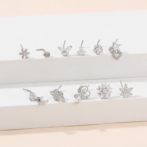 Stainless Steel Geometric Heart Star Rhinestone Piercing Stud Earrings Fashion Piercing Jewelry For Women Body Piercing Jewelry