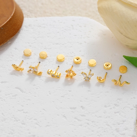 18K Gold Plated Titanium Steel Cartilage Stud Earrings Set For Women Zirconia Stainless Steel Screw Back Ear Piercing Jewelry