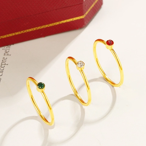 Minimalistischer Titanstahl Zirkon Ring Für Damen Gold Beschichtet Dünner Runder Roter Weißer Grüner Edelstein Fingerring Schmuck