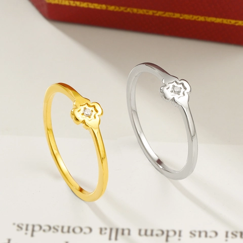 Minimalistisch Titanstahl Vierblättriges Kleeblatt Strass Ring Für Damen Gold Silber Blütenblatt Design Mode Festival Schmuck Geschenk