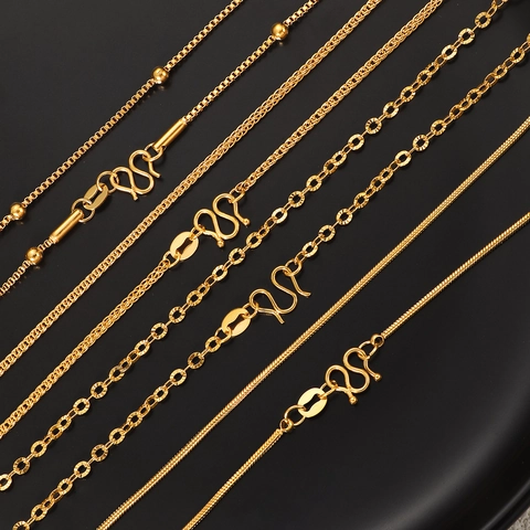 Fashion Titanium Steel Chain Necklace For Men Women Real 24K Gold Plated Minimalist M Clasp Link Chain Everyday Jewelry