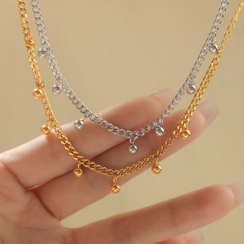 Minimalist Titanium Steel Round Bead Dangle Bracelet For Women Exquisite Gold Plated Tassel Hand Chain Fashion Jewelry