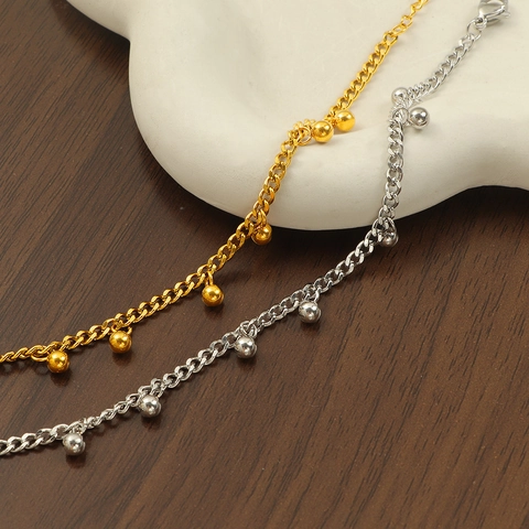 Minimalist Titanium Steel Round Bead Dangle Bracelet For Women Exquisite Gold Plated Tassel Hand Chain Fashion Jewelry