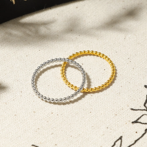 Anello di Perle d'Oro in Acciaio al Titanio per Donna Moda Placcato Oro 18K Minimalista Sottile Anello a Perline Gioielli