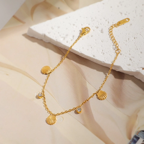 Boho Edelstahl Vergoldetes Muschel Anhänger Armband Für Damen Ozean Elemente Zirkonia Eingelegt Luxus Schmuck Geschenk
