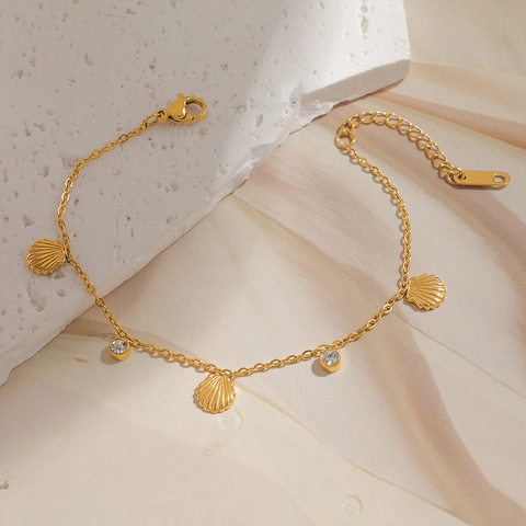Boho Edelstahl Vergoldetes Muschel Anhänger Armband Für Damen Ozean Elemente Zirkonia Eingelegt Luxus Schmuck Geschenk