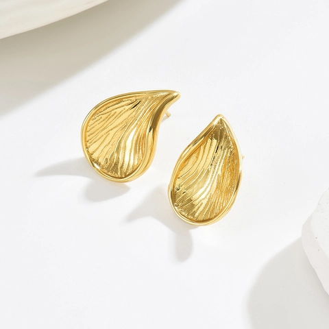Elegant Stainless Steel Water Drop Stud Earrings With 925 Sterling Silver Post Gold Plated Niche Design Jewelry For Women