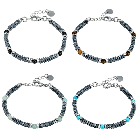 Stainless Steel Hematite Natural Stone Beaded Bracelet For Women Men Minimalist Geometric Faceted Tiger Eye Turquoise Bracelet Jewelry Gift