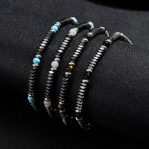 Stainless Steel Hematite Natural Stone Beaded Bracelet For Women Men Minimalist Geometric Faceted Tiger Eye Turquoise Bracelet Jewelry Gift