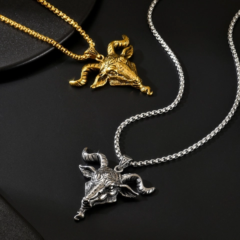 Vintage Stainless Steel Goat Head Pendant Necklace For Men Gothic Punk Baphomet Ram Head Necklace Jewelry Gold Silver Jewelry Gift