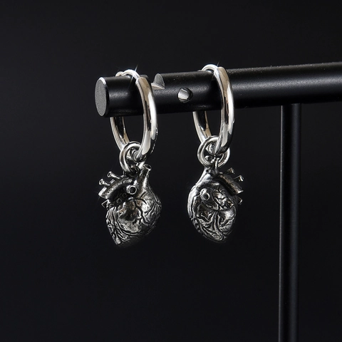 Pendientes de Aro con Colgante de Corazón Anatómico Gótico Acero Inoxidable Vintage Joyería Punk para Hombre Mujer