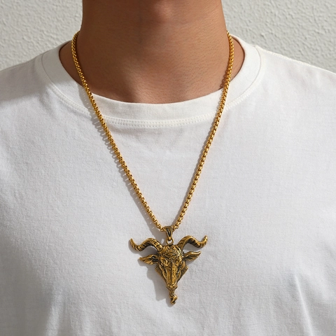 Vintage Stainless Steel Goat Head Pendant Necklace For Men Gothic Punk Baphomet Ram Head Necklace Jewelry Gold Silver Jewelry Gift