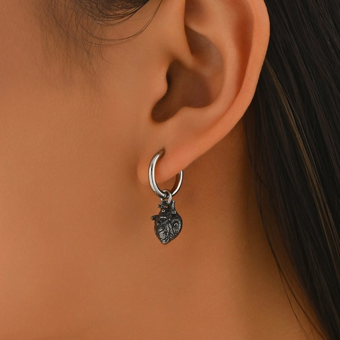 Pendientes de Aro con Colgante de Corazón Anatómico Gótico Acero Inoxidable Vintage Joyería Punk para Hombre Mujer