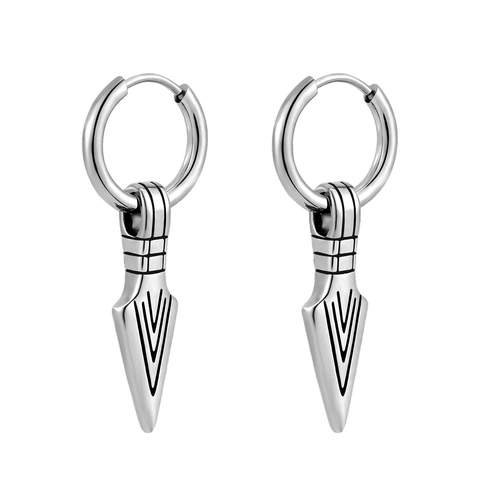 Orecchini a Cerchio con Pendente a Freccia in Acciaio Inossidabile Hip Hop per Uomo Donna Punk Retro Geometrici Gioielli Unisex