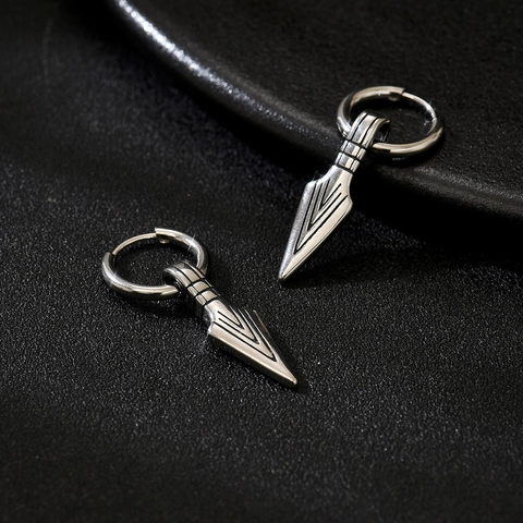 Orecchini a Cerchio con Pendente a Freccia in Acciaio Inossidabile Hip Hop per Uomo Donna Punk Retro Geometrici Gioielli Unisex