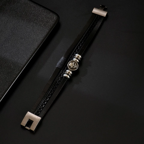 Vintage Punk Multilayer Woven Leather Bracelet For Men Alloy Skull Charm Retro Biker Handcuff Jewelry Accessory Wristband Gift