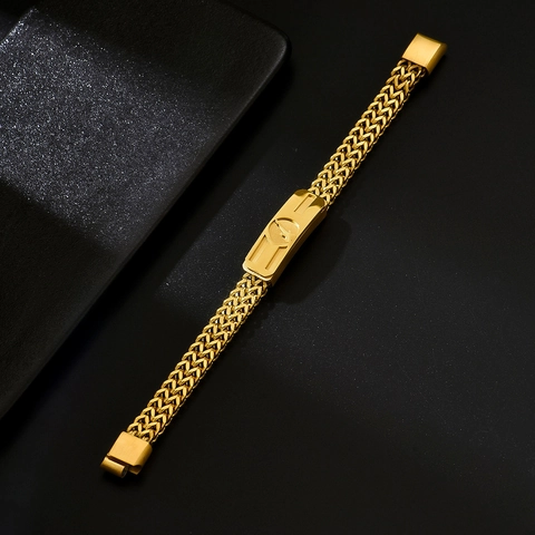 Men's Vintage Gold Stainless Steel Wheat Chain Bracelet With Cross Infinity Anchor Music Note Sun Leaf Pendant Personalized Hip Hop Jewelry