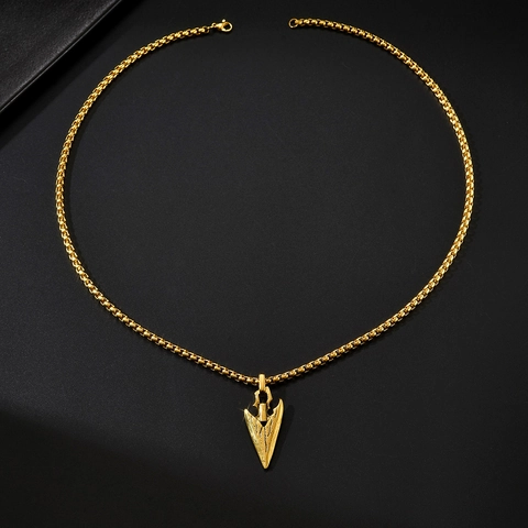 Collar con Colgante de Punta de Flecha de Acero Inoxidable para Hombre Retro Textura Envejecida Hip Hop Joyería de Cadena de Caja