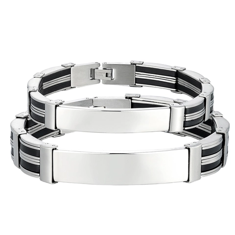 Herren Edelstahl Armband Mit Schwarzem Silikon Patchwork Design Blanko ID-Platte Industrieller Stil Poliert Armreif Schmuck