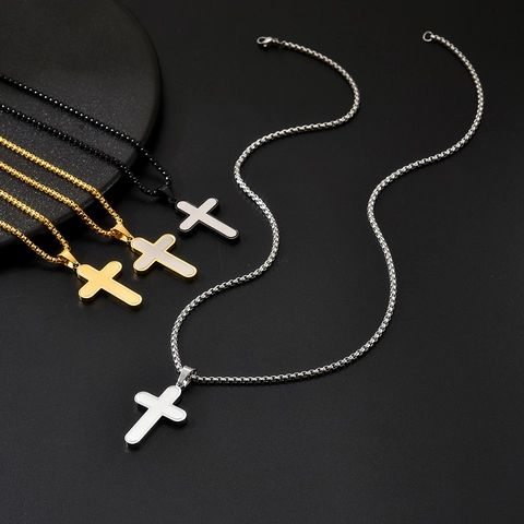 Edelstahl Kreuz Anhänger Halskette Für Herren Damen Gold Silber Schwarz Minimalistischer Religiöser Schmuck Venezianerkette