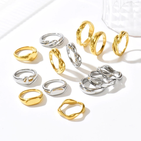 Minimalistischer Edelstahl Kuppelring Damen Geometrisches Wellen Twist Design Herz Ovaler Siegelring Gold Silber Schmuck