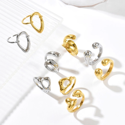 Bagues Ouvertes Irrégulières en Acier Inoxydable pour Femmes Style Métal Liquide Cœur Géométrique Bagues Or Argent Bijoux