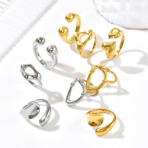 Bague Moderne en Acier Inoxydable Lave Irrégulière pour Femme Métal Liquide Minimaliste Ouverte Ajustable Bijoux de Mode Niche